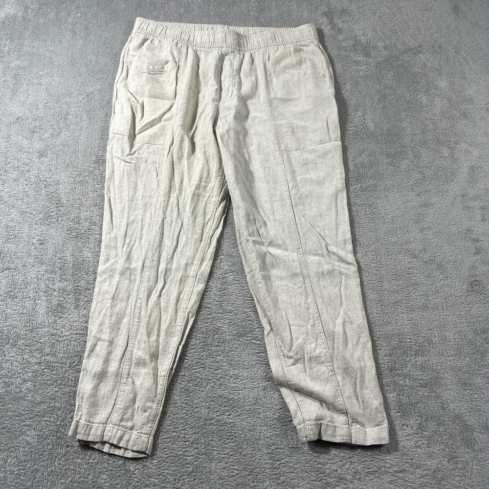 Old Navy L Cream Ankle Linen Blend Taper Flax Beach Summer Boho Lightweight